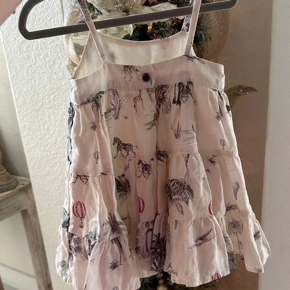 100% Linen & Cotton Kids Dress with Tropical Print